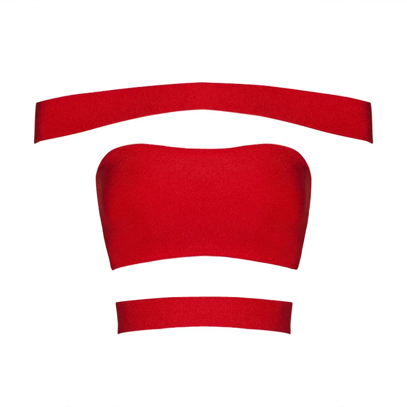 

High Quality Fashion Off The Shoulder Short Bandage Tops Camisole Tops Knitted Tops