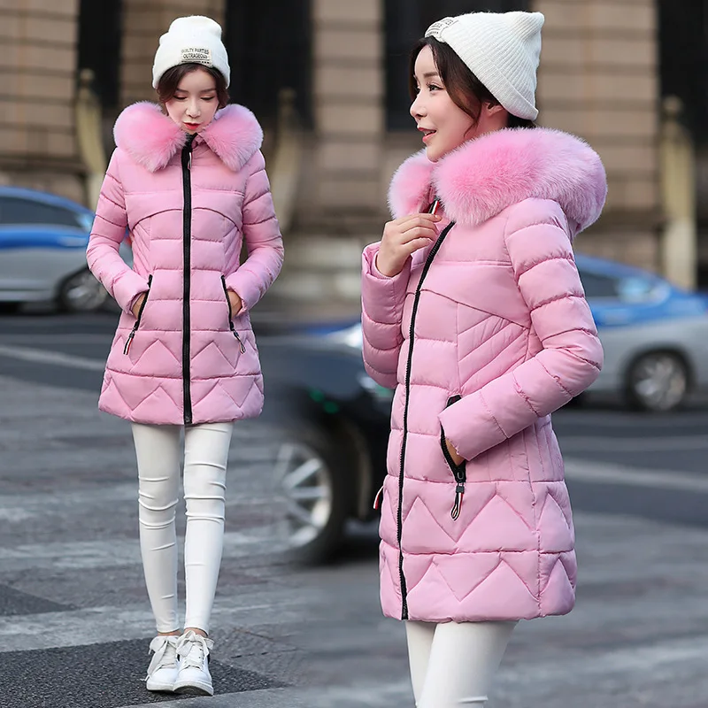 2018 Autumn Winter Jacket Women Fashion Warm Parkas Female Down Cotton Jacket Hooded Large Fur Collar Slim Winter Thicken Coat