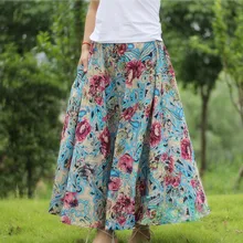 Новая весенняя Летняя женская длинная юбка размера плюс, юбка в богемном стиле, расширяющаяся Нижняя хлопковая льняная юбка, пляжная юбка