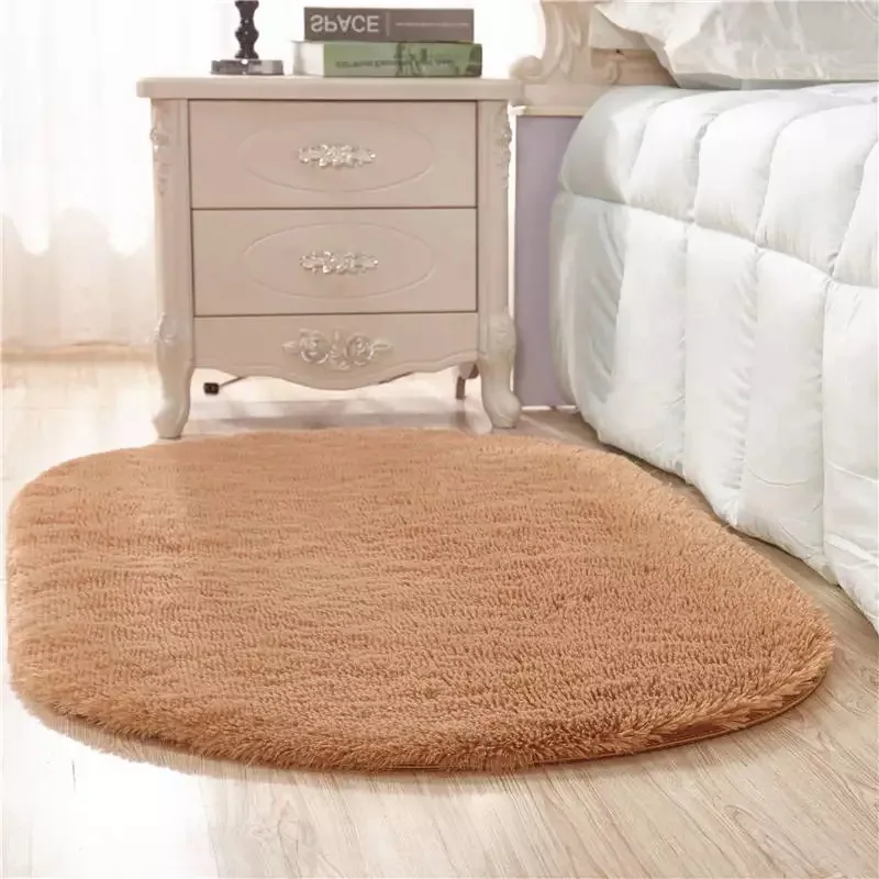 Толстые плюшевые коврики, милые розовые овальные ковры для гостиной, спальни, дверной коврик, мягкий теплый Противоскользящий качественный полиэстеровый коврик для дома