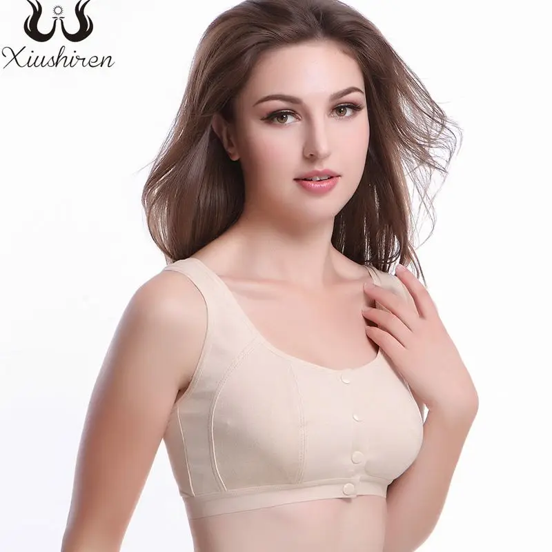 

Xiushiren Front Button Soft Cotton Wireless Seniority Bras Plus Size Bras for Women Solid Lingerie Size 34B 36B 38B 40B 42B 44B