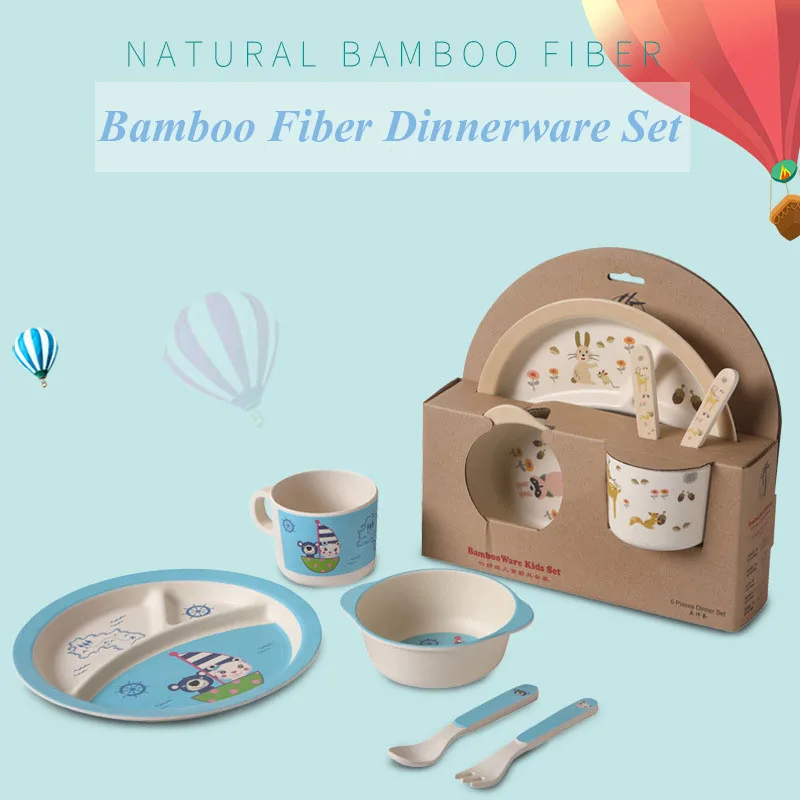 

5pcs/set nature bamboo fiber Dinnerware cartoon dinner Tableware Baby bamboo plate set children tableware Christmas gift