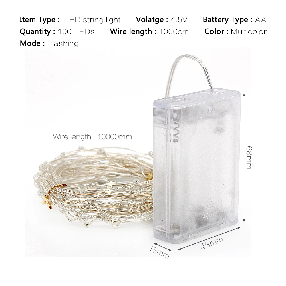 Многоцветный режим вспышки 10 м 100 светодиодный s светодиодный свет шнура AA батарея для рождественского фестиваля вечерние полосы украшения дома лампа
