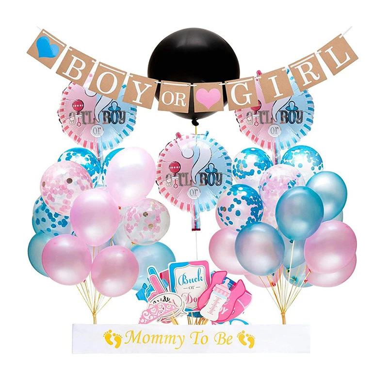 1 Set Sex Reveal Party Boy Accesorios Para Fotografia Para Ninas Globo Azul Rosa Tirar Bandera Globo De Papel Decoraciones Diy De Fiestas Aliexpress