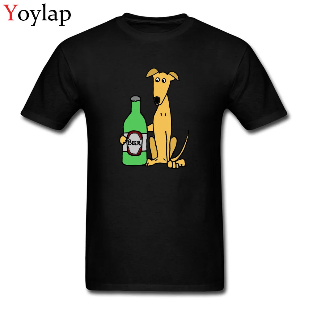 

New Arrival Greyhound Dog With Large Beer Print Funny Tee Shirt Men Short Sleeve T Shirts XL Cartoon Design