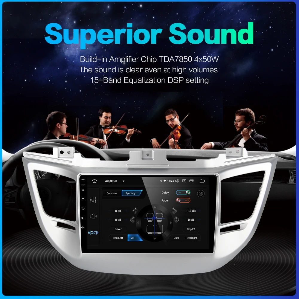 Best Fongent 10.2" Display Car 1 Din Radio Android 9.0 Head Unit for Hyundai Tusun 2014 2015 2016 2017 2018 USB 16G Ram 1080P Video 4