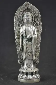 

Tibetan Buddhism Silver stand Lotus Flower Shakyamuni Amitabha Buddha statue