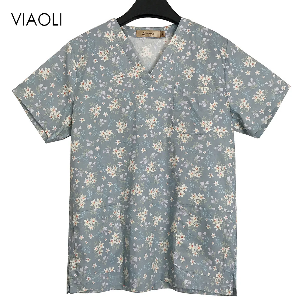 

Unisex Medical Scrubs Dentist Nurse Uniform Nursing Print Scrub Tops 100%Cotton Hospital Pharmacy Doctors Work Wear Clothes
