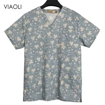 

Unisex Medical Scrubs Dentist Nurse Uniform Nursing Print Scrub Tops 100%Cotton Hospital Pharmacy Doctors Work Wear Clothes