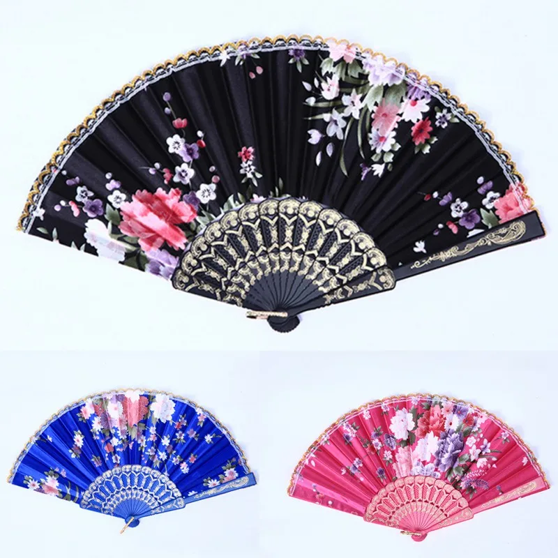 Folding Hand Fan Fabric Floral Wedding Dance Favor Pocket Fan Chinese Fans Classic Women Fansin