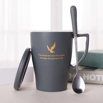 

Coffee Cups And Mug Caf Cup With Spoon Ceramic Gift Espresso Beer Tea Mugs Porcelain With Lid Xicaras Kupa Eco Friendly 30MK006