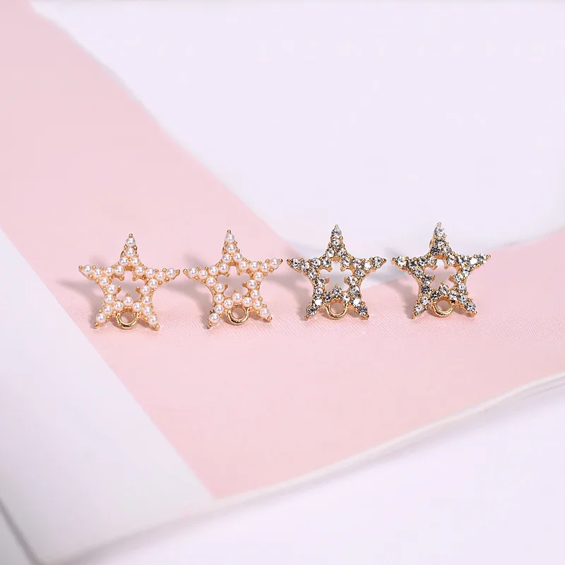 

20 PCS 15mm Fashion Metal Alloy Gold Imitation Pearl Crystal Rhinestone Stars Stud Earring Base Settings DIY Jewelry Findings