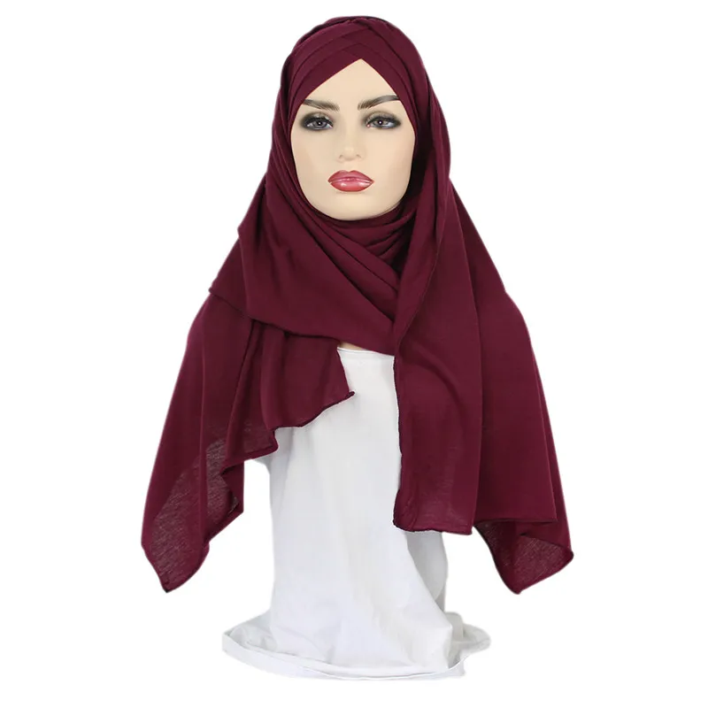 women plain bubble cotton jersey scarf Head hijab wrap solid instant shawls foulard femme muslim hijabs store ready to wear - Цвет: Burgundy