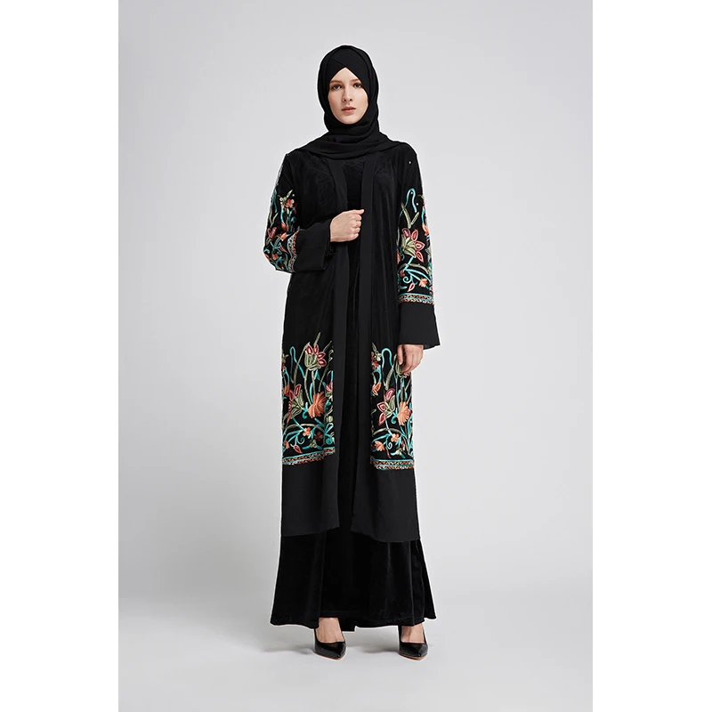 Buy Muslim Abaya Embroidery Maxi Dress Floral Yarn