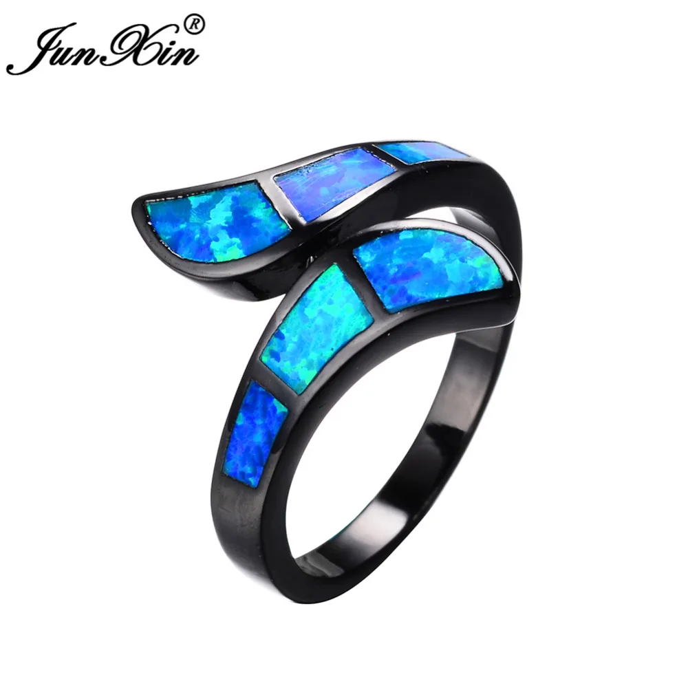JUNXIN Ocean Blue Opal Ring Vintage Wedding Engagement