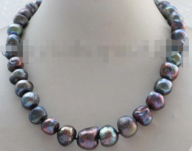 

N2058 Genuine Natural 12-16mm Black Baroque Pearl Necklace NEW