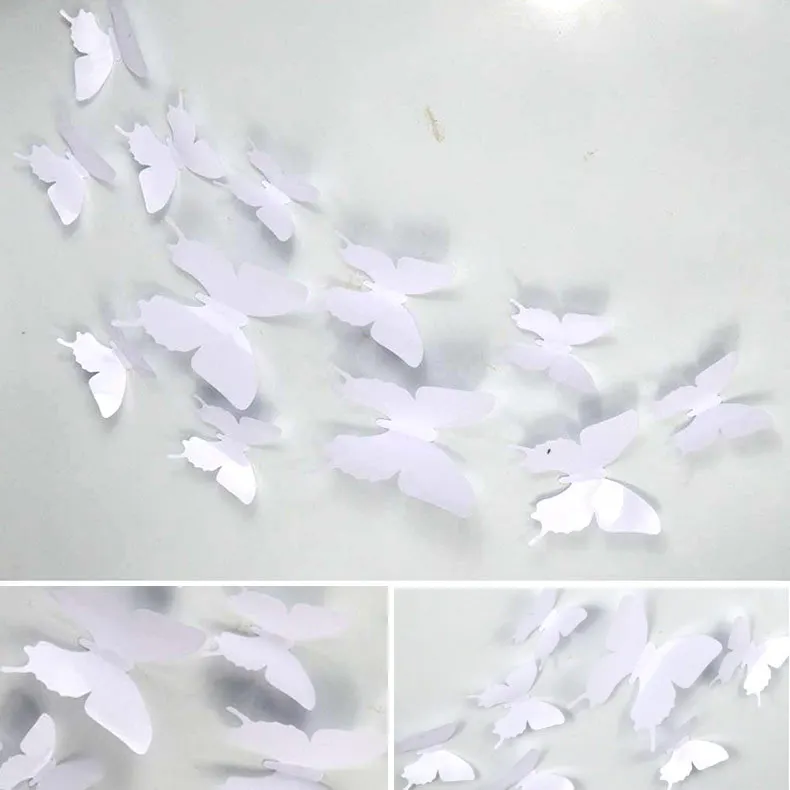 

12pcs PVC 3D Butterfly Home decor solid white color small cute Wall stickers Decoration Butterflies Decals