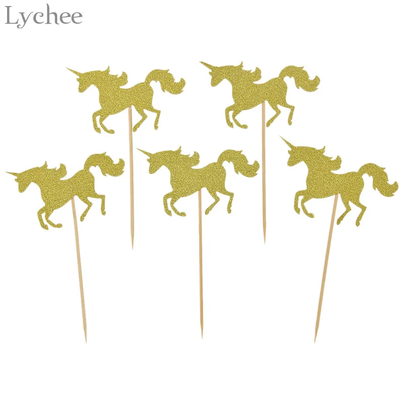 

Lychee 5pcs Glitter Unicorn Horse Wedding Cake Topper Baby Shower Birthday Party Dessert Decoration Supplies