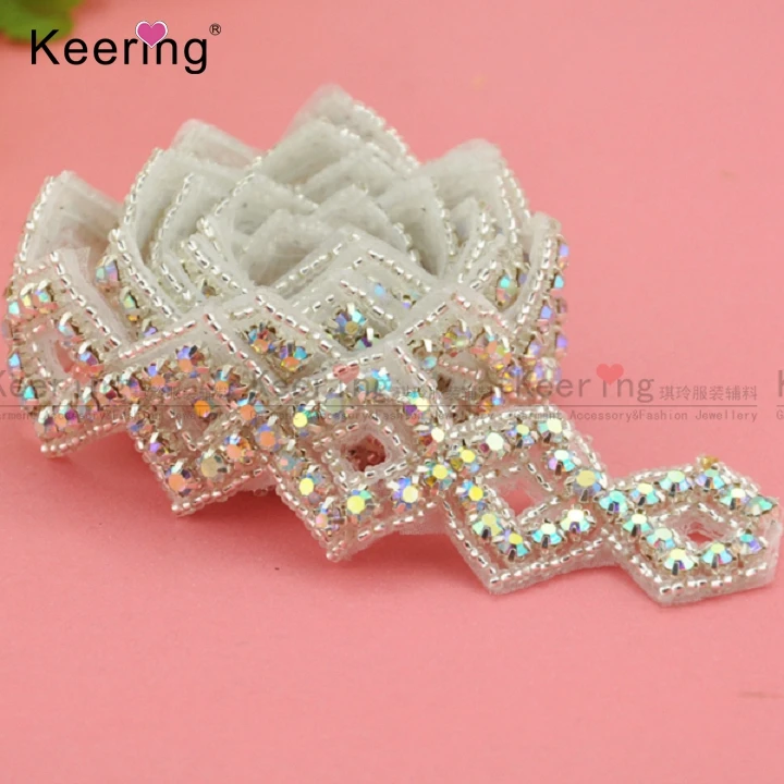 Радуга AB Цвет горный хрусталь бисером обрезки для платья WRA 494|rhinestone trims for
