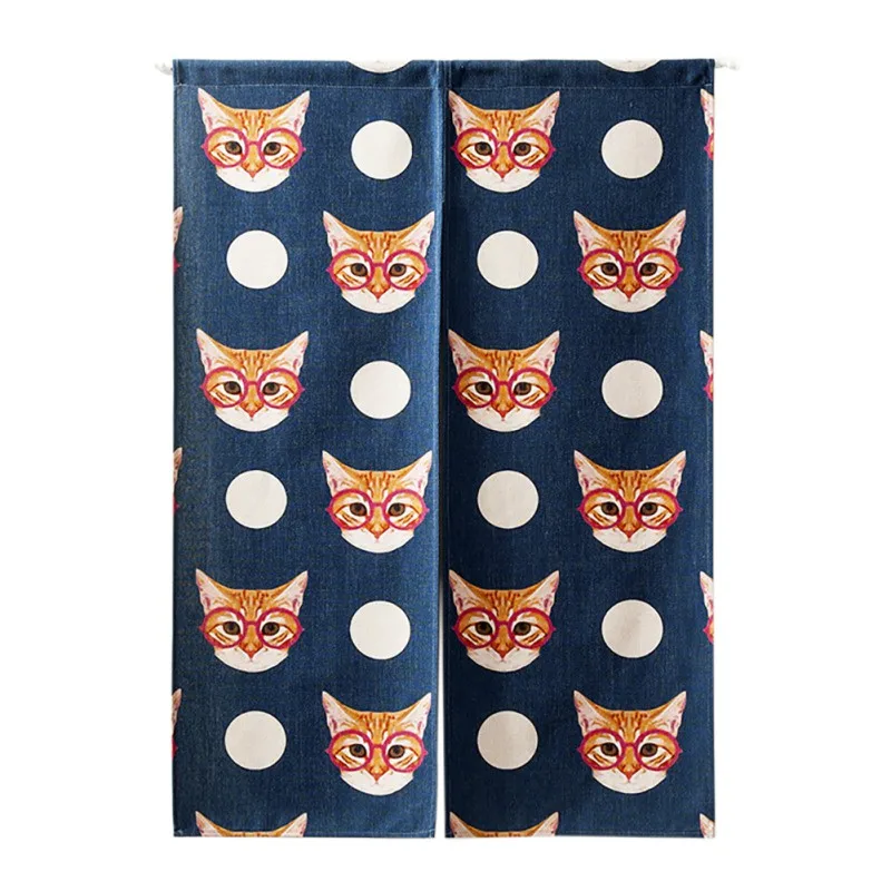 

Funny Cat Dog Pattern Cloth Japanese Doorway Curtain Polyester Fiber Half Open Valance Hotel Bathroom Kitchen Decor Curtains