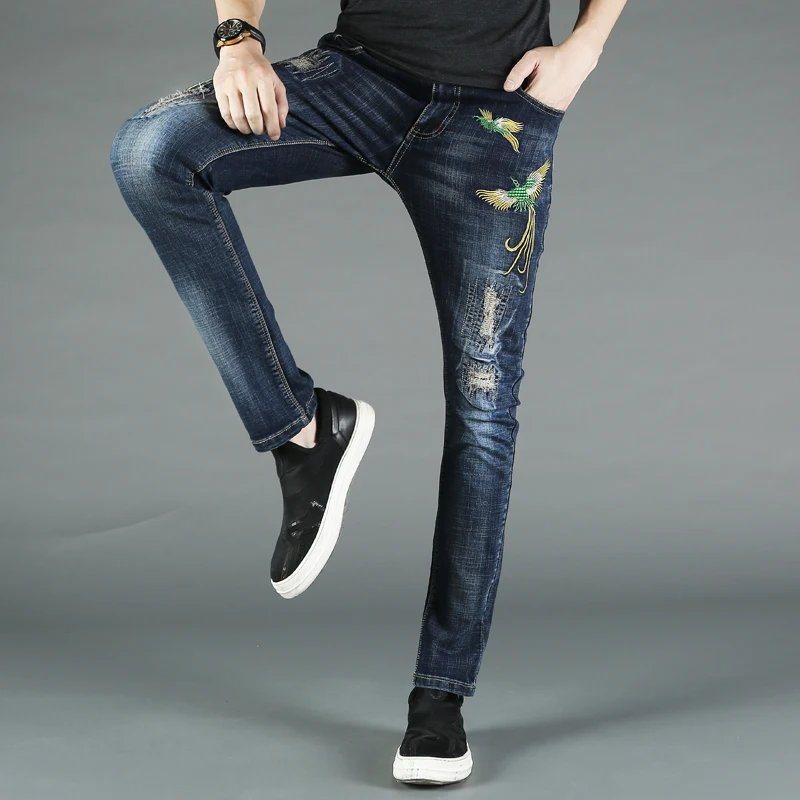 Новые дизайнерские мужские джинсы известного бренда итальянские роскошные розовые джинсы с вышивкой облегающие мужские джинсы с рисунком джинсовые штаны в байкерском стиле