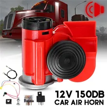 Auto Air Horn Schnecke Compact Laut Alarm Kit Rot Für Motorrad lkw Auto Horn Verfügbar + Horn Harness 12V 150DB