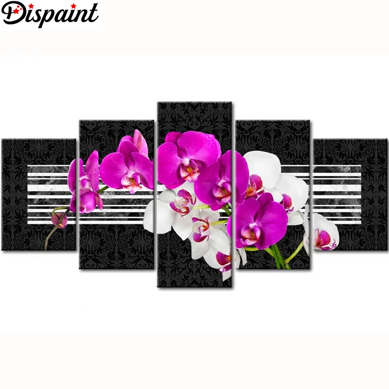 Dispaint 5pcs Full Square/Round Drill 5D DIY Diamond Painting &quotOrchid peony lily&quot Multi-picture Combination Embroidery Gift | Дом и