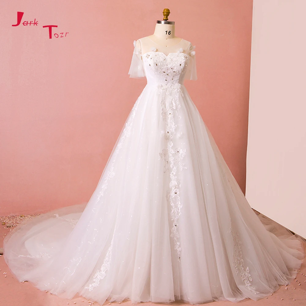 Jark Tozr свадебное платье с рукавами Бисер аппликации кристаллы для свадебного платья 2019 цвета слоновой кости Bruidsjurken плюс размеры Casamento Винтаж