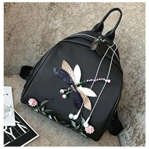 

DHL 10 pieces Embroidery Butterfly Design Backpack schoolbag Fashion Dragonfly Decoration Bags Travel Casual Nylon Bag Mochila