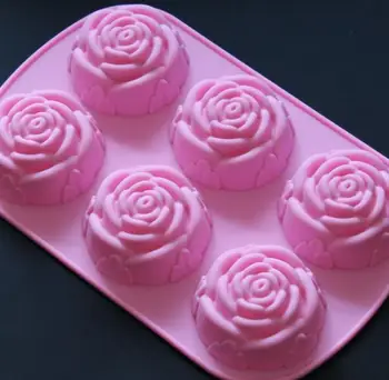 

by dhl 50pcs silicone molds 6 lattices rose cake pudding molds handmade soap moulds SN1018