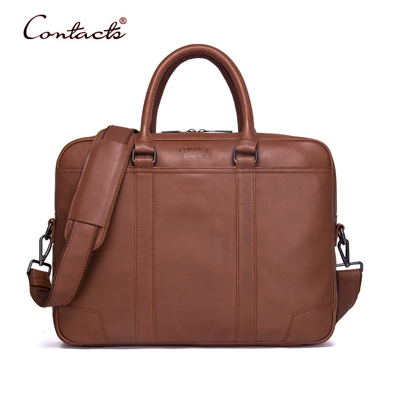 CONTACT'S Men Briefcases Genuine Leather Messenger Bags Shoulder