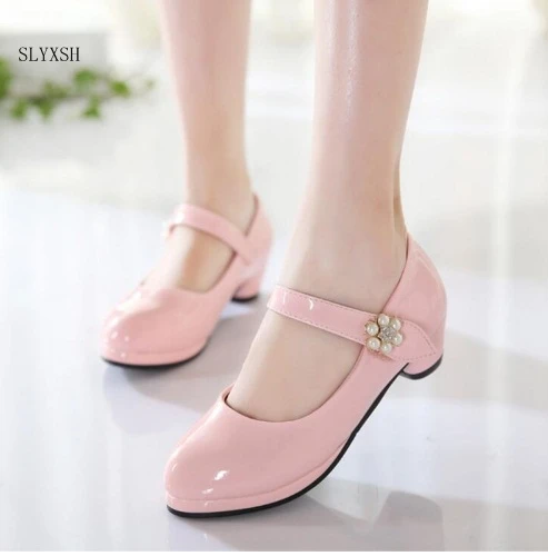 Sandalias de princesa elegantes para niños y niñas, zapatos de boda de cuero PU, tacones altos, zapatos de fiesta con cuentas, y blanco| Zapatos de cuero| - AliExpress