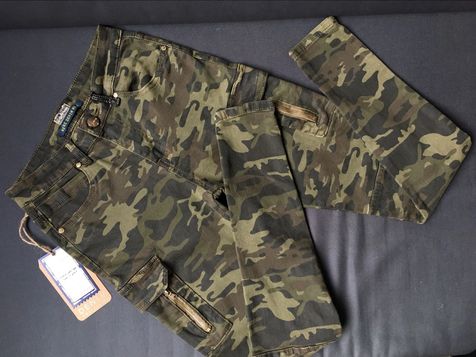 Military Style England Fashion Slim Skinny Jeans Women Camouflage Pockets Vintage Trousers Mujer Push Up Denim Pencil Pants 2018
