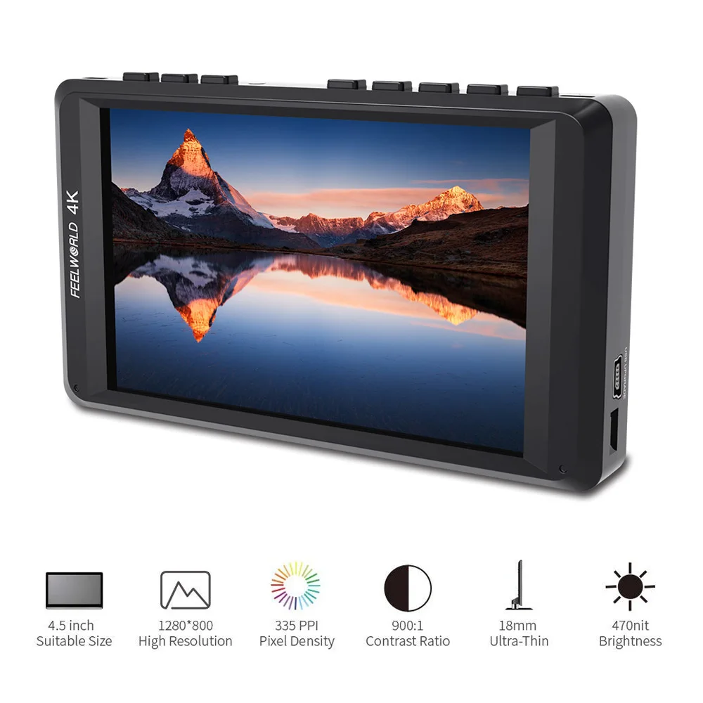 feelworld fw450 4,5 cm dslr kamera område övervaka ips små hd 1280x800 4k hdmi input - output lätta bärbara lcd - skärmar