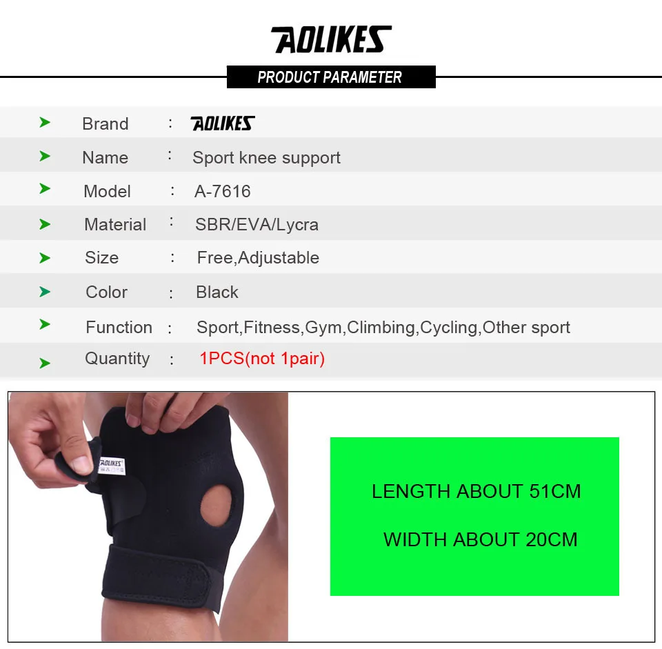 AOLIKES 1 шт. регулируемые эластичные наколенники с отверстиями спортивные наколенники защитный ремешок для бега