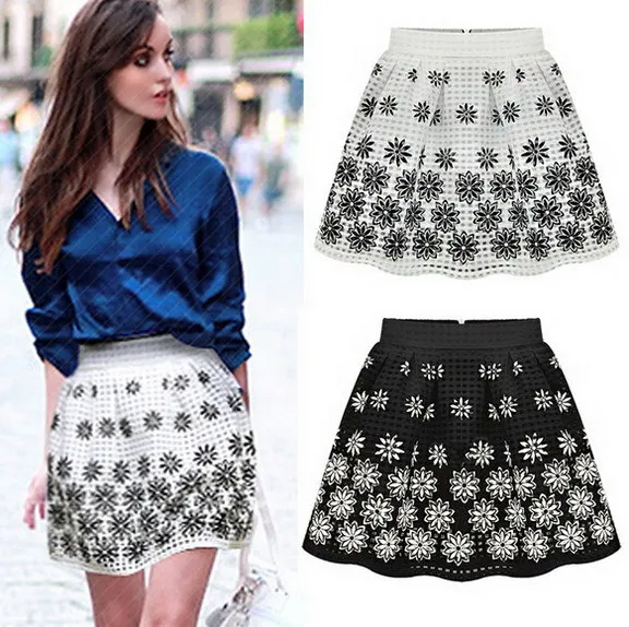 2015 Spring Summer New Print Floral Ball Gown Mini Skirts High Waist faldas skirts female casual woman clothed skater fluffy | Женская