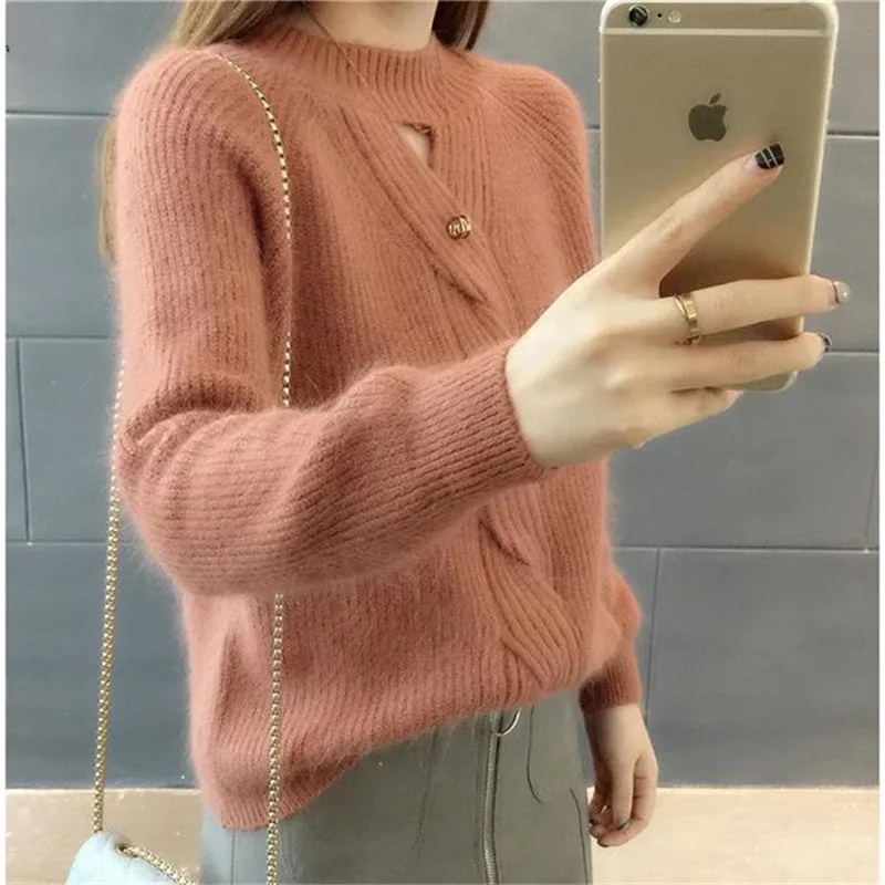 Вязаный пуловер женский осенний свитер короткий жаккардовый большой размер женский Водолазка длинный рукав стрейч стильная одежда K4361