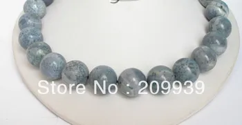 

free shipping 00107 GENUINE 18MM 100% NATURE ROUND BLUE CORAL NECKLACE