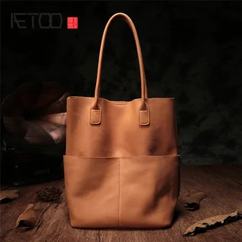 

AETOO Leather bag female retro casual soft leather big bag detachable mother tote bag large capacity shoulder bag