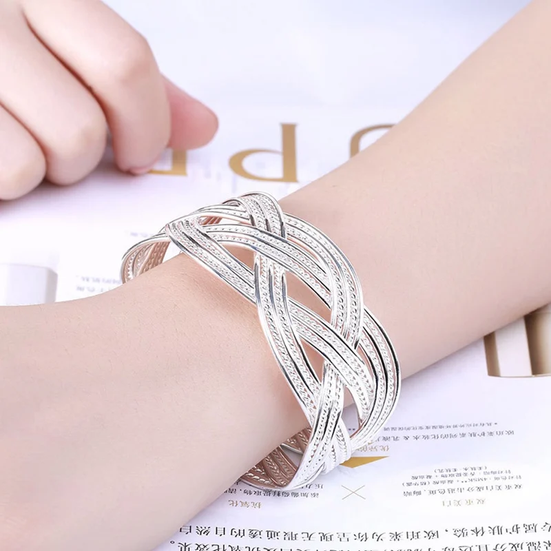 Silver Plated Bracelet Fashion Jewelry Woven Mesh Bracelet Women