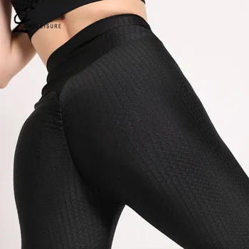 

CHRLEISURE Women Fitness Leggings Push Up Solid High Waist Workout Leggings Female Wrinkle Legging Women