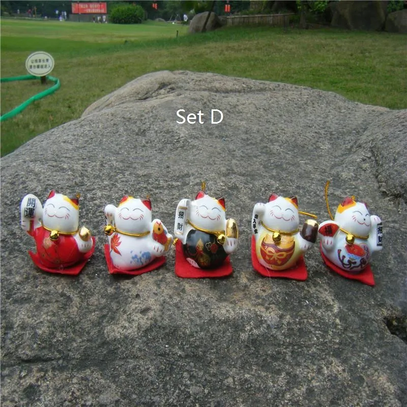 Набор 5 шт. Мини Труба Керамическая Lucky Cat милый Maneki Neko домашний автомобильный Декор Украшение подарок - Цвет: Set D