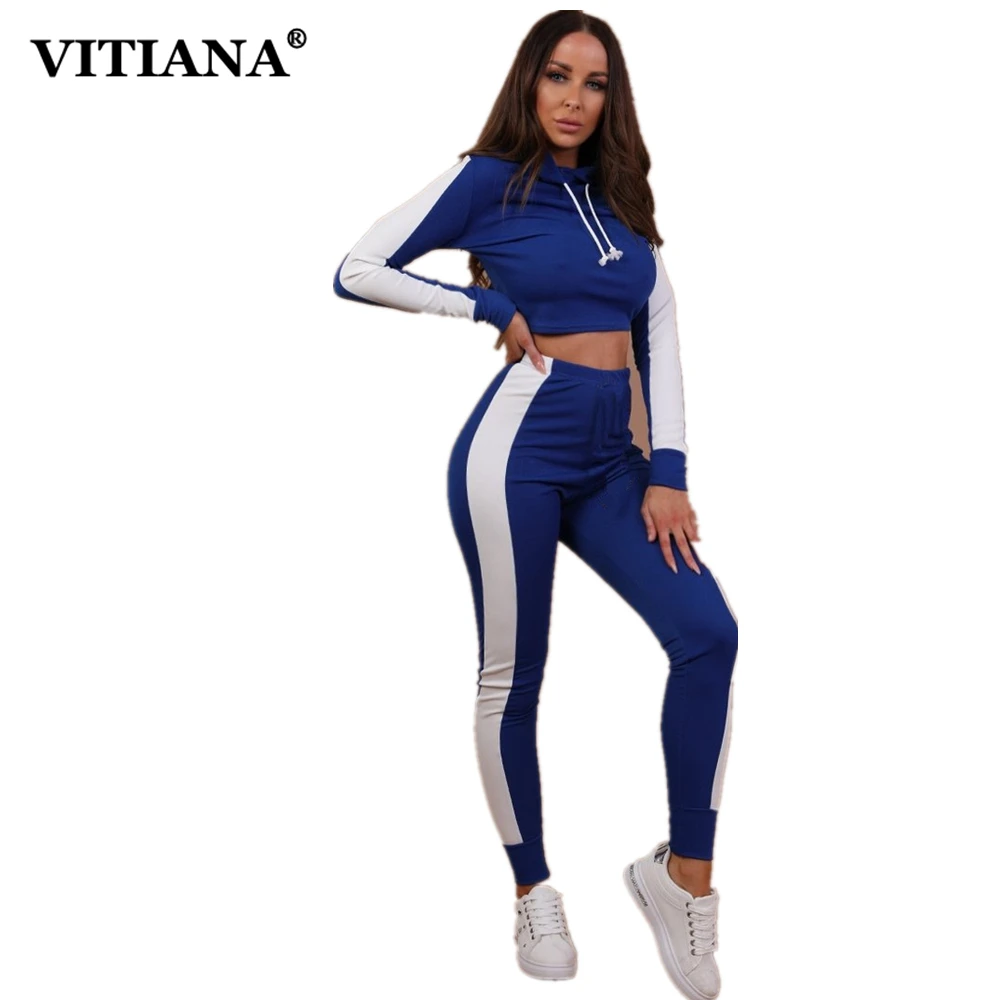 

VITIANA Women 2 Piece Sets Clothing Female 2018 Autumn Fashion Crop Tops Hoodies And Long Pants Suit Ladies Sportwear Tracksuit