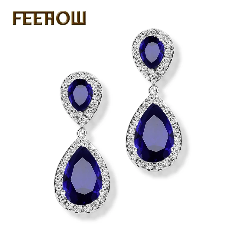 FEEHOW Fashion Elegant Bridal Jewelry Rose Gold Color Teardrop Cubic Zircon Drop Earrings For Women Wedding Party FWEP091