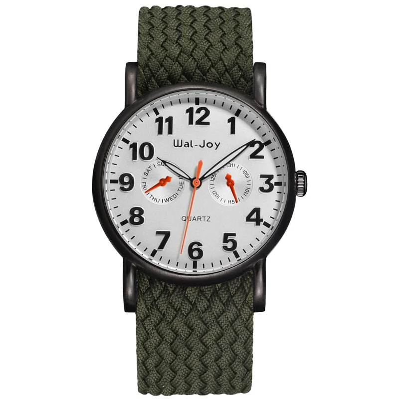 Wal-Joy подарок для мужчин кварцевые часы личность цифровой циферблат часы нейлон ткачество РЕМЕНЬ водонепроница - Цвет: Green White Dial