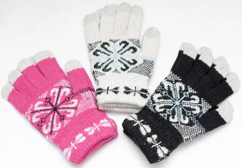 

High Quantily! Unisex Women Mens Winter Mittens Touch Screen Gloves Printed Snowflake knitted Mittern Workout Gloves 3Cols