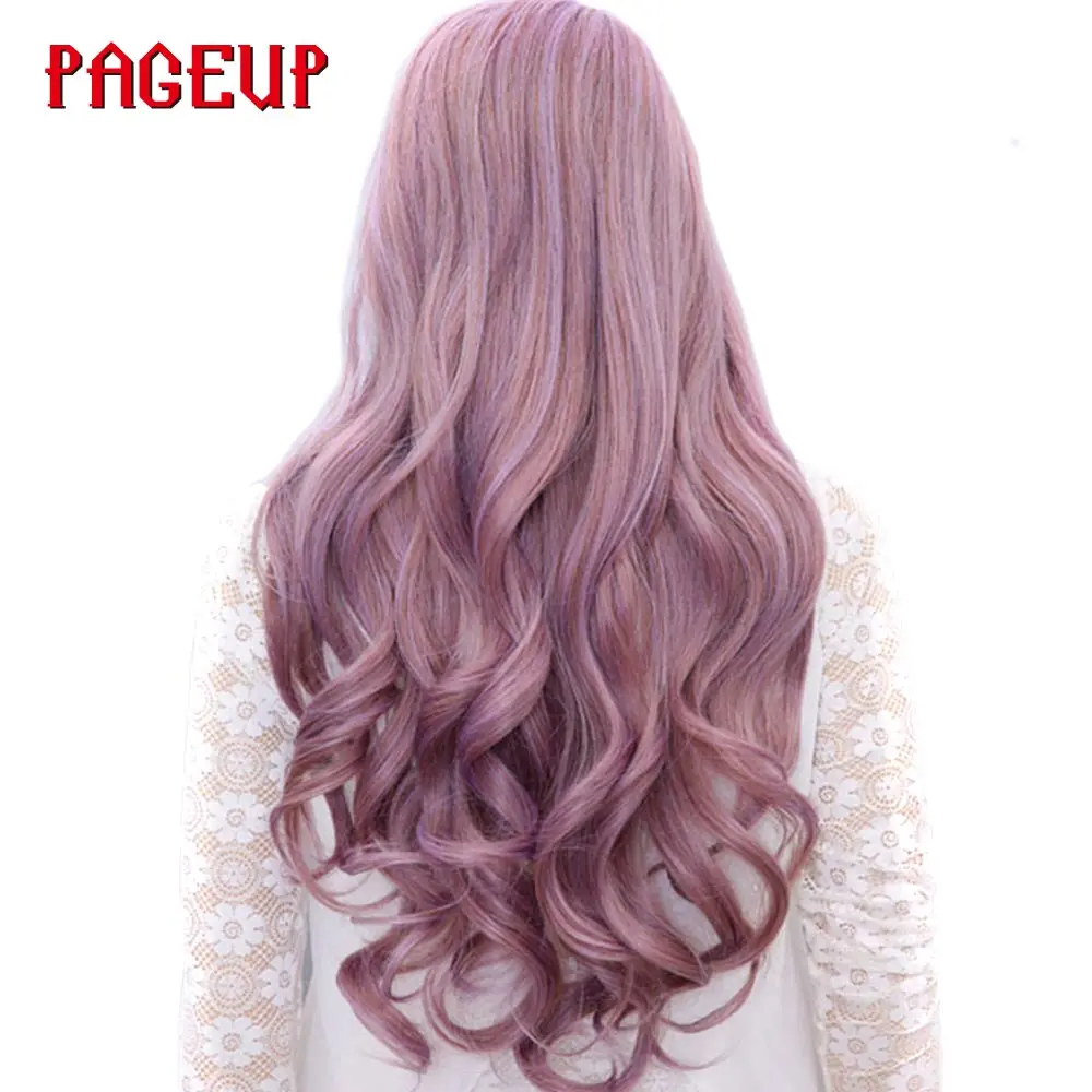 

Pageup Ladies Wig With Bangs For Black Women Pink Purple Brown Cosplay Heat Resistant Wig Long Black Grey Curly Synthetic Wig