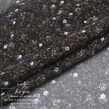 

Super beautiful black coffee leaf small floral silk georgette fabric cheongsam dress fabrics