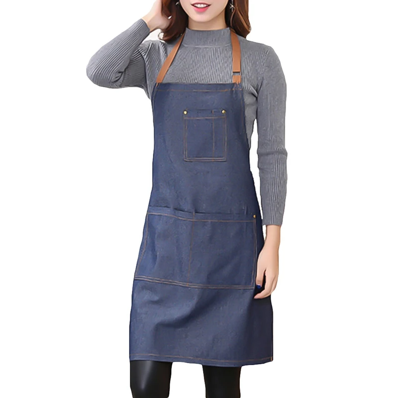 Simple Antifouling Denim Kitchen Apron Unisex Woman Men's Male Lady's