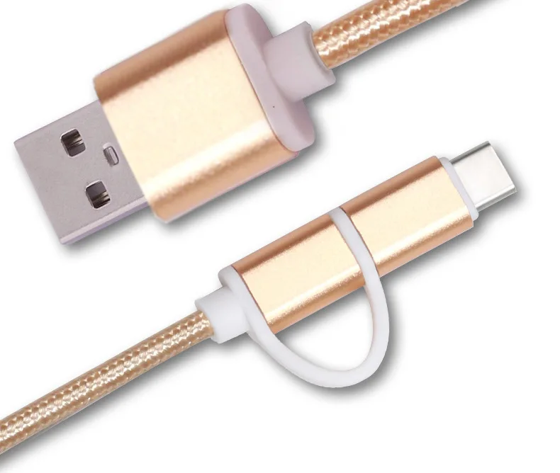 2 в 1 USB кабель type C Micro USB кабель для быстрой зарядки многофункциональный USB C нейлоновая оплетка для samsung S9 Android кабели для мобильных телефонов